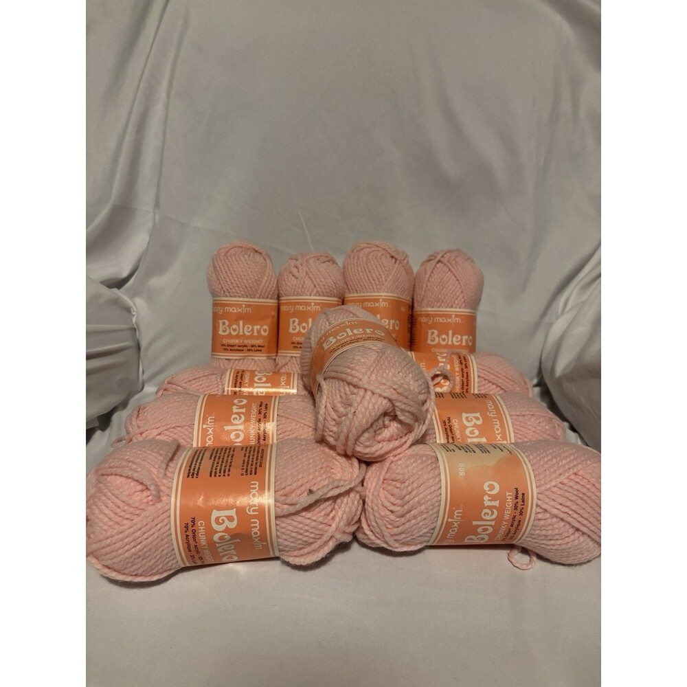 Lot of 11 Mary Maxim Bolero Chunky Weight Pink Skeins Shade 44 Same Dye Lot